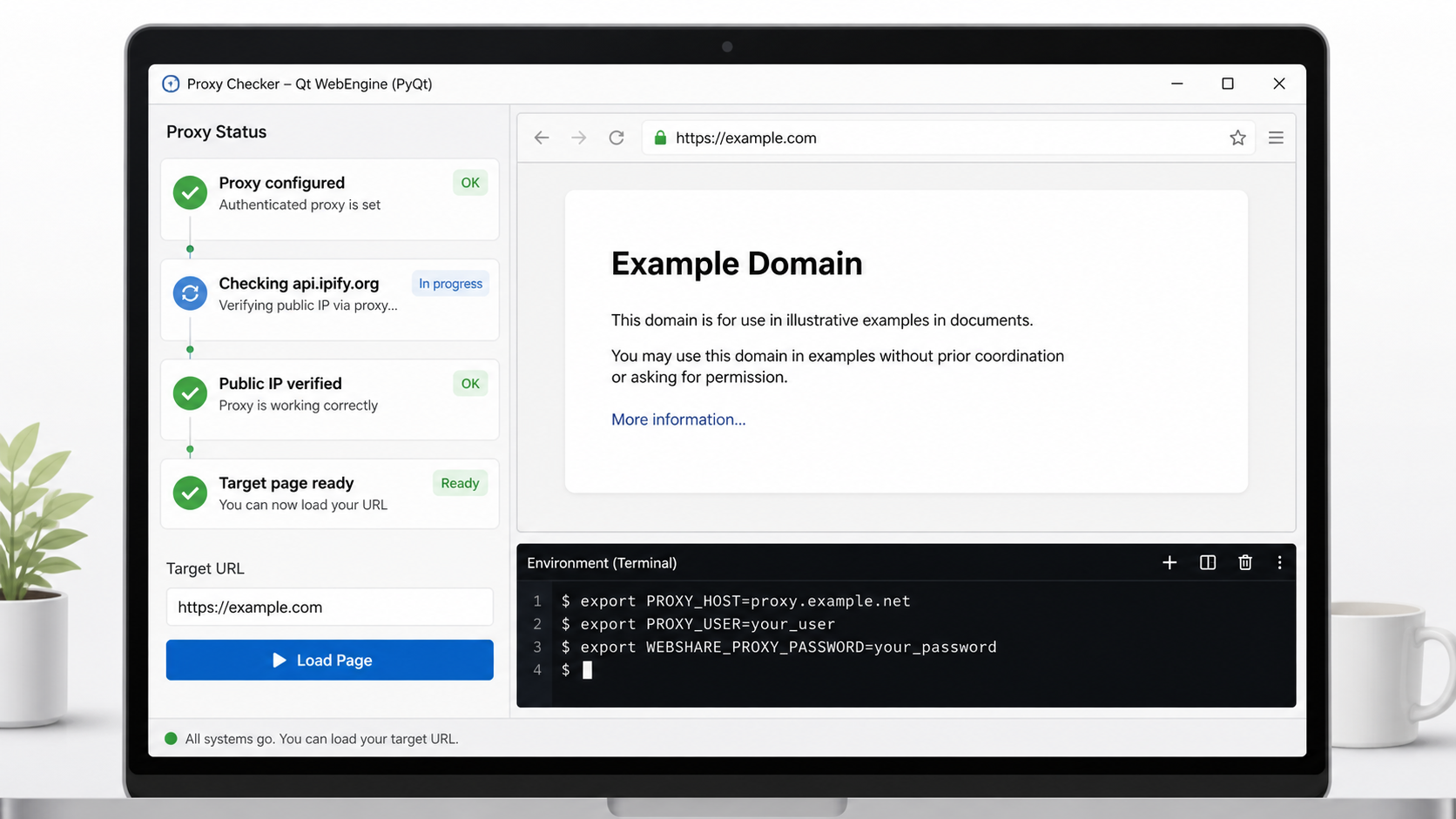 Qt WebEngine proxy verification starter app preview